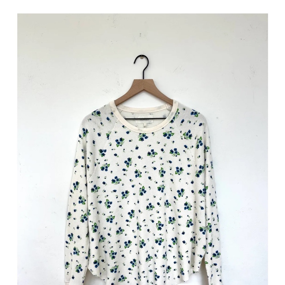 THE GREAT. Floral Long Sleeve Top - Cream and Blue